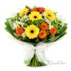 Bouquet Vivace con Gerbere Gialle e Rose Arancio
