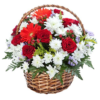 composizione in cesto fiori misti rossi