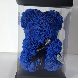 Orsetto di rose artificiali blu chiaro h 26 Cm