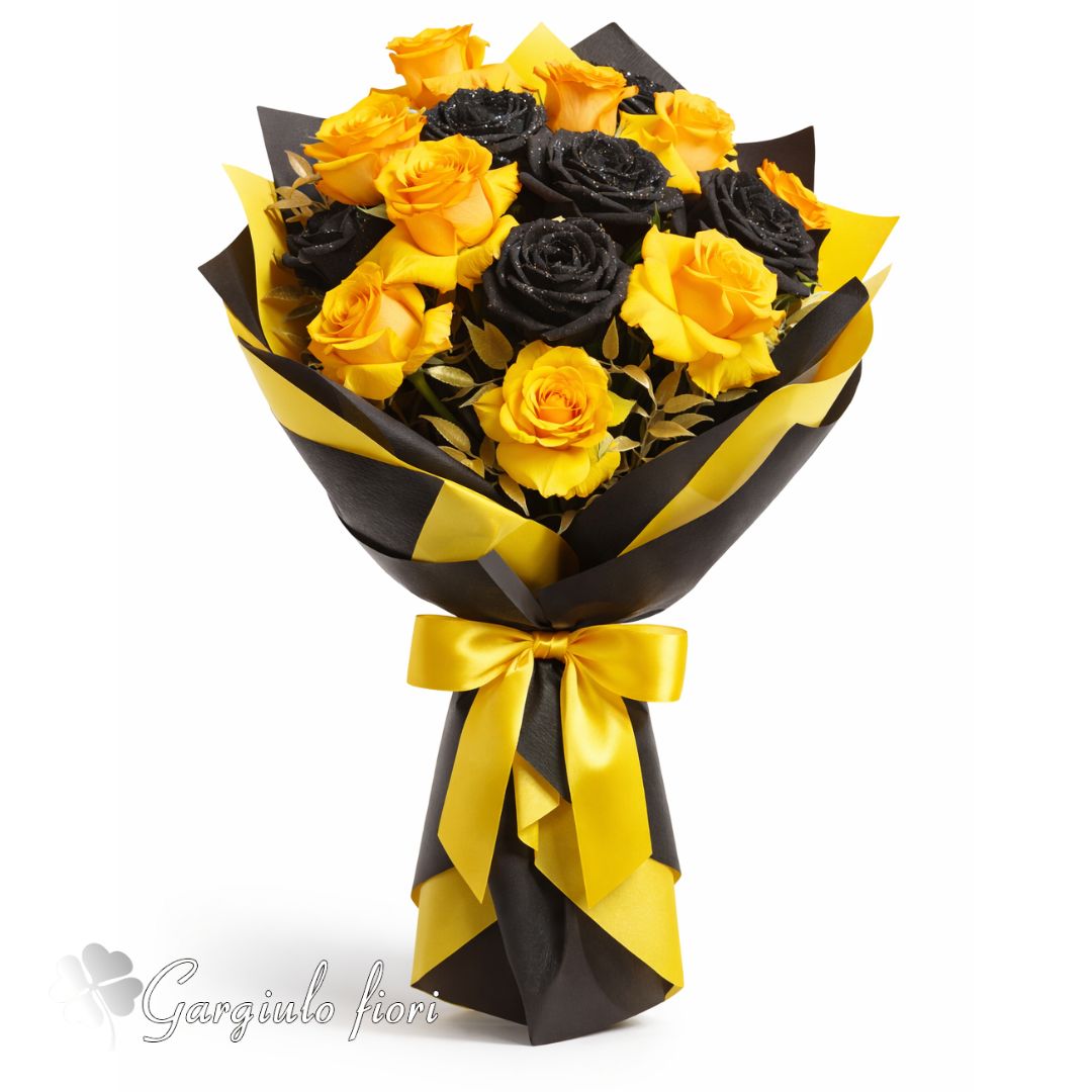 “Eclissi Solare”: Bouquet Esclusivo con Rose Nere e Gialle